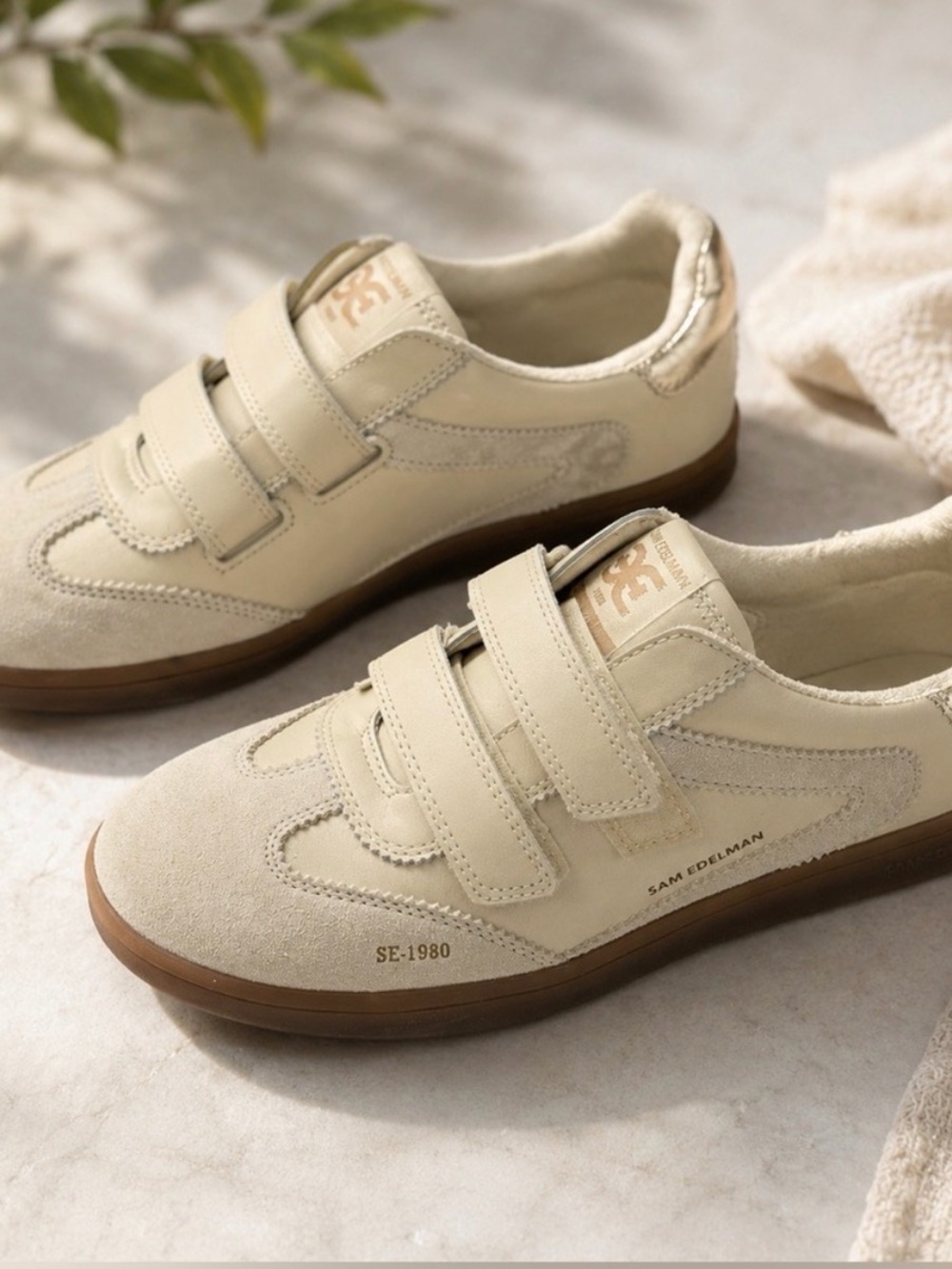 Sam Edelman Cream Velcro Sneakers with Gum Sole - Picture 2 of 5